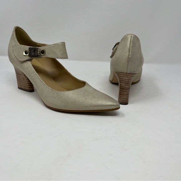 France Mode champagne Metallic Leather pumps with strap EU38.5 - Picture 13 of 13